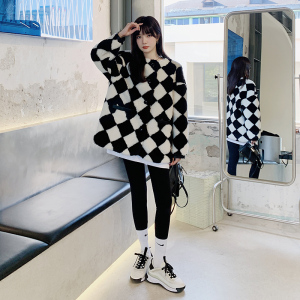 大货已出 数据好 仿兔毛棋盘格夹外套 119-108-P155 K218,女装皮草,叁秋一裳