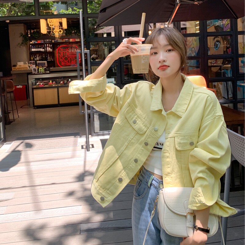 春季新款现货奶黄色工装外套牛仔衣119-8200-P110K168，女装短外套，叁秋一裳