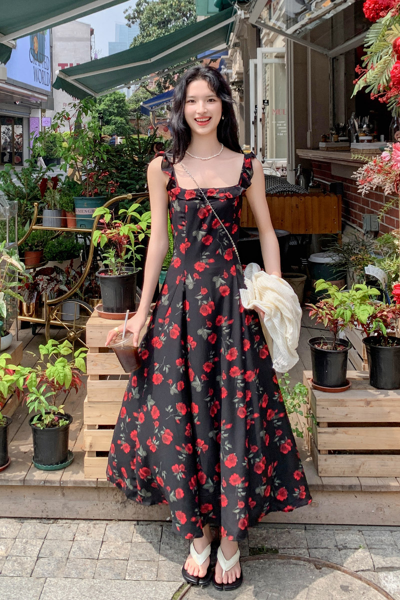 现货浪漫玫瑰花吊带连衣裙（不含外套）8805-119-P115K168，女装连衣裙，叁秋一裳