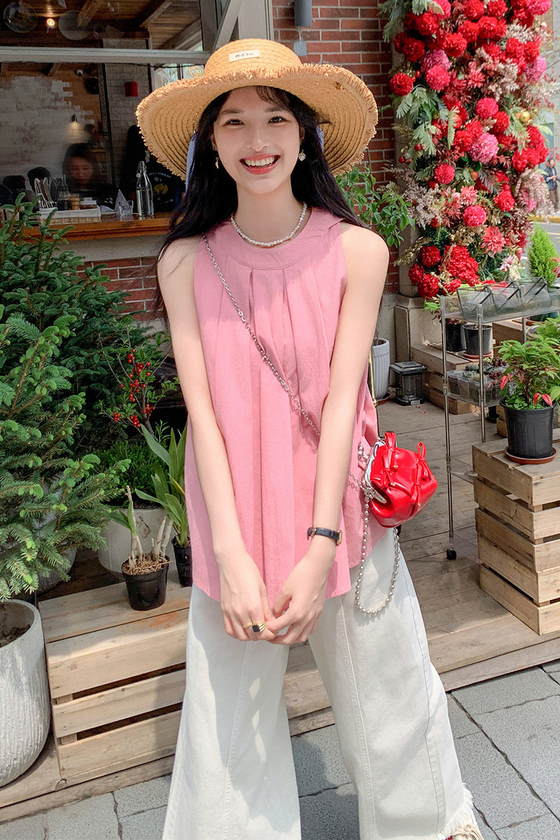 韩版盐系减龄挂脖上衣女2025夏季新款显瘦休闲阔腿长裤,女装背心吊带,叁秋一裳