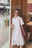 不规则小众设计感白色衬衫连衣裙女夏2025新款宽松慵懒风娃娃裙子，女装连衣裙，叁秋一裳