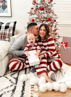 Christmas Day家居服套装聖诞节红色条纹睡衣亲子装ebay一家三口