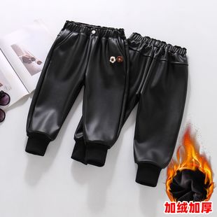 胖东来山姆童装冬季新款男童加绒皮裤幼儿园宝宝裤子加厚女童保暖