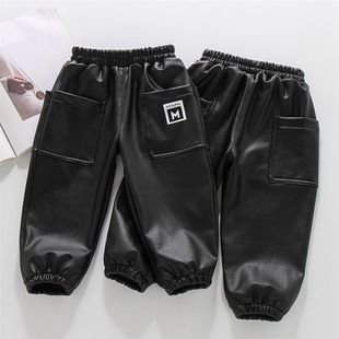 胖东来山姆童装冬季新款男童加绒皮裤幼儿园宝宝裤子加厚女童保暖