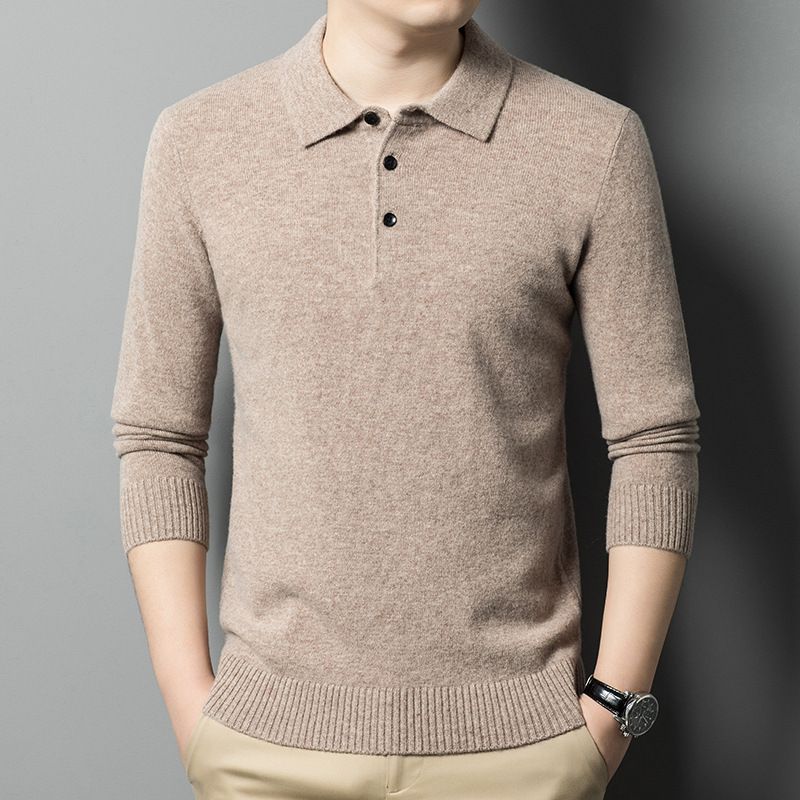 2025男装长袖针织衫秋冬季新款薄款纯色宽松休闲商务内搭翻领毛衣