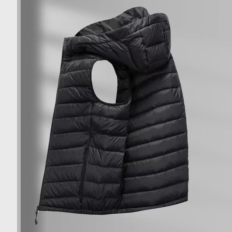 2025男士连帽无袖羽绒服秋冬季新款男装中青年休闲简约保暖外套