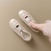 新款 女2026春季 时装 单鞋 胖东来山姆法式 平底交叉绑带芭蕾鞋 小白鞋