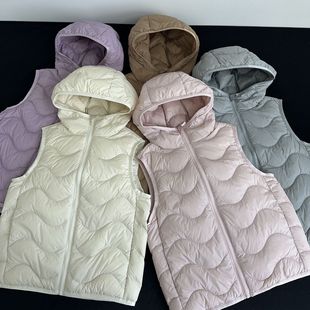 时尚百搭90鸭绒轻薄儿童带帽羽绒马甲秋冬新款女童男童连帽羽绒
