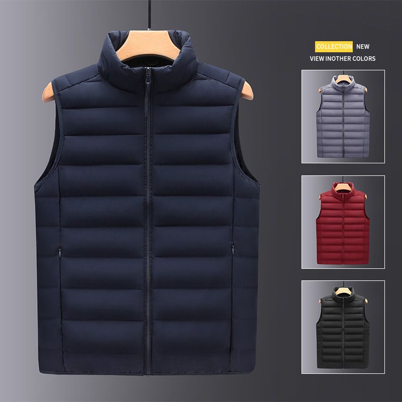 九牧王冬季男士轻薄款纯色羽绒服保暖无缝背心马甲男立领短款背坎