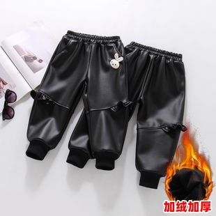 胖东来山姆童装冬季新款男童加绒皮裤幼儿园宝宝裤子加厚女童保暖
