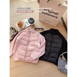 胖东来山姆90安心白鸭绒女童羽绒服冬季新款拼接毛呢轻薄羽绒外套