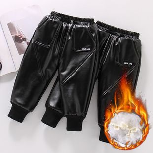 胖东来山姆童装冬季新款男童加绒皮裤幼儿园宝宝裤子加厚女童保暖