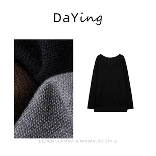 2025秋冬新款 可水洗羊毛上衣ROW蜂窝肌理卷边深U领柔软针织衫