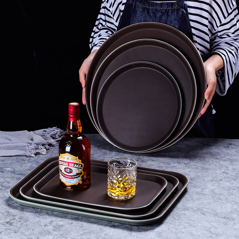 塑料托盘长方形餐盘酒店圆形托盘饭店上菜盘创意防滑服务手端盘子