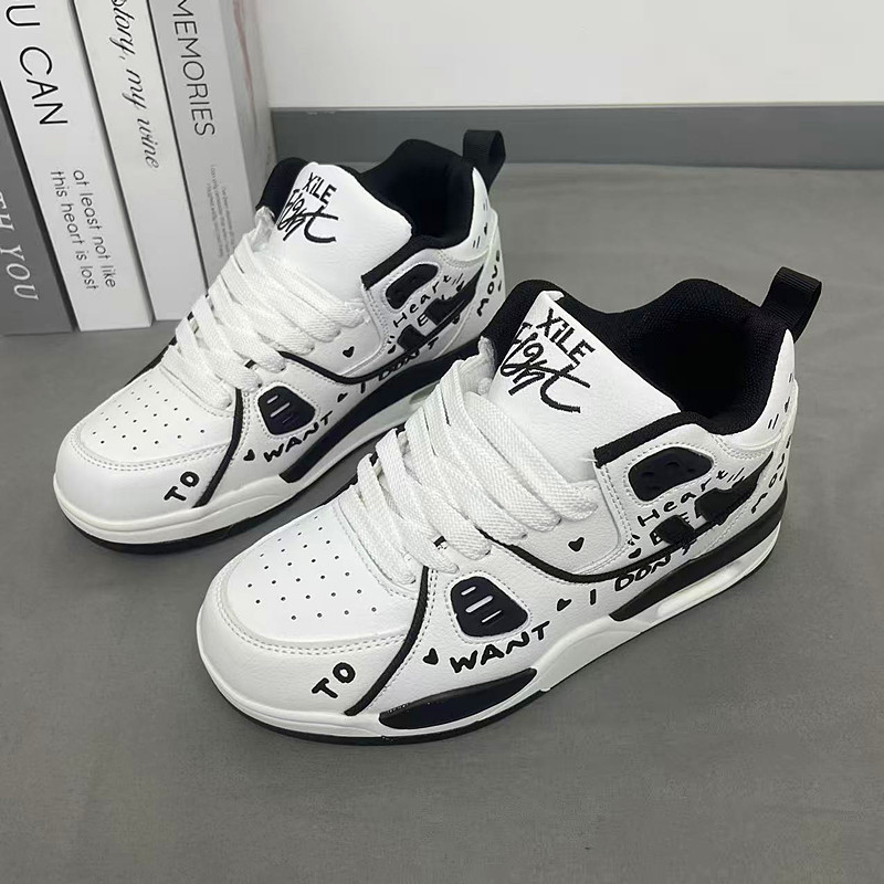 vibe风运动鞋男女情侣多巴胺国潮2025秋冬新款黑白字母气垫跑步鞋