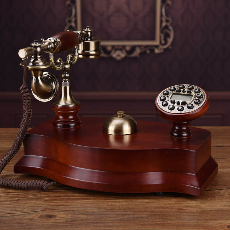 新款仿古实木电话机复古民国机械铃声美式家用电话创意古典座机