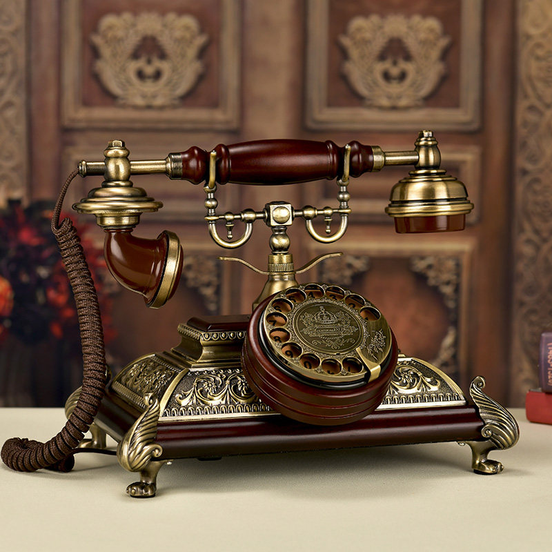 别墅仿古电话机复古实木金属座机无线欧式酒店办公插卡电话工艺品