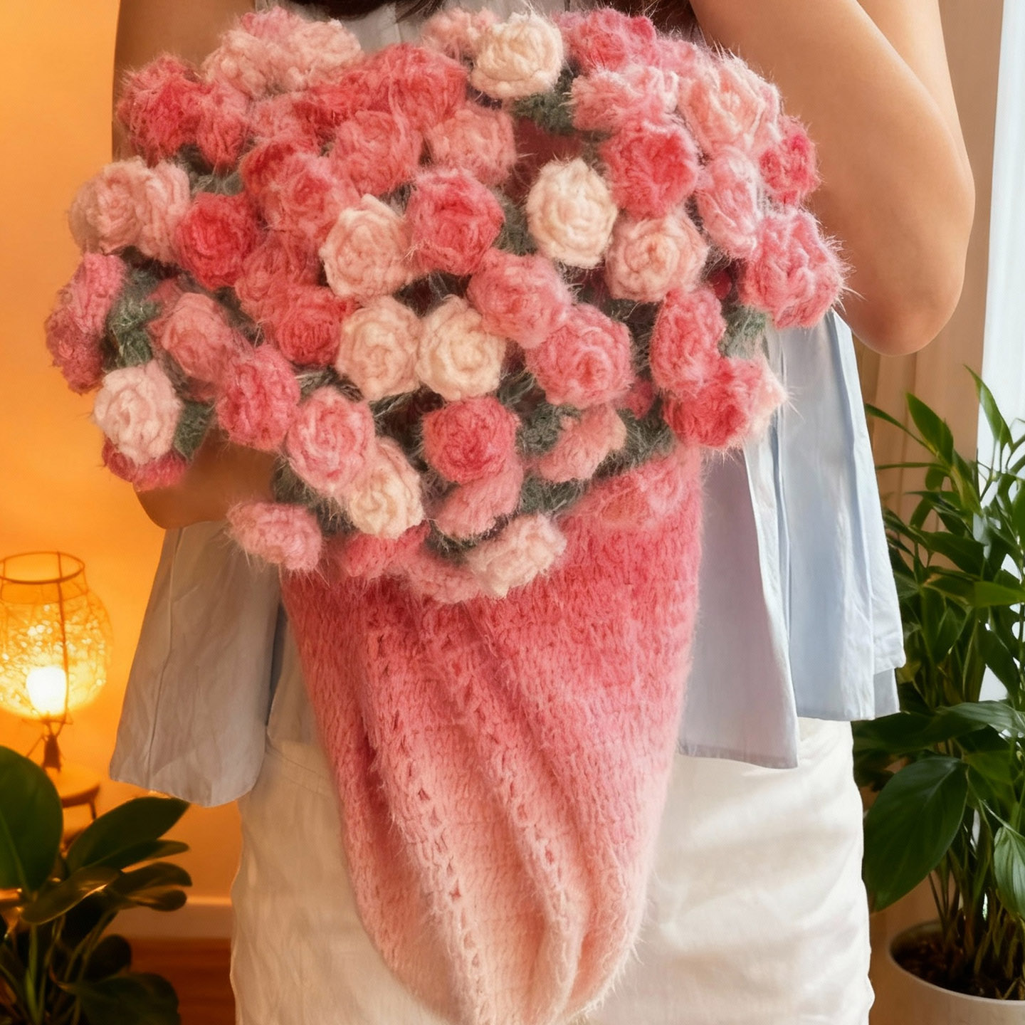 玫瑰花毯子diy毛线手工编织材料