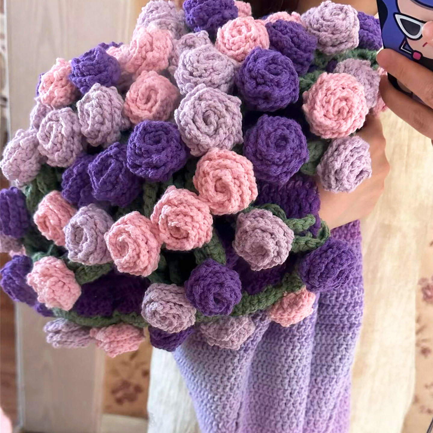 渐变色玫瑰花毯子手工编织材料包