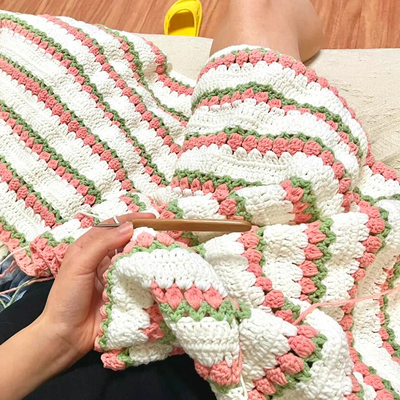 郁金香花束毯子手工编织diy材料包毛线钩织空调毯新手零基础盖毯