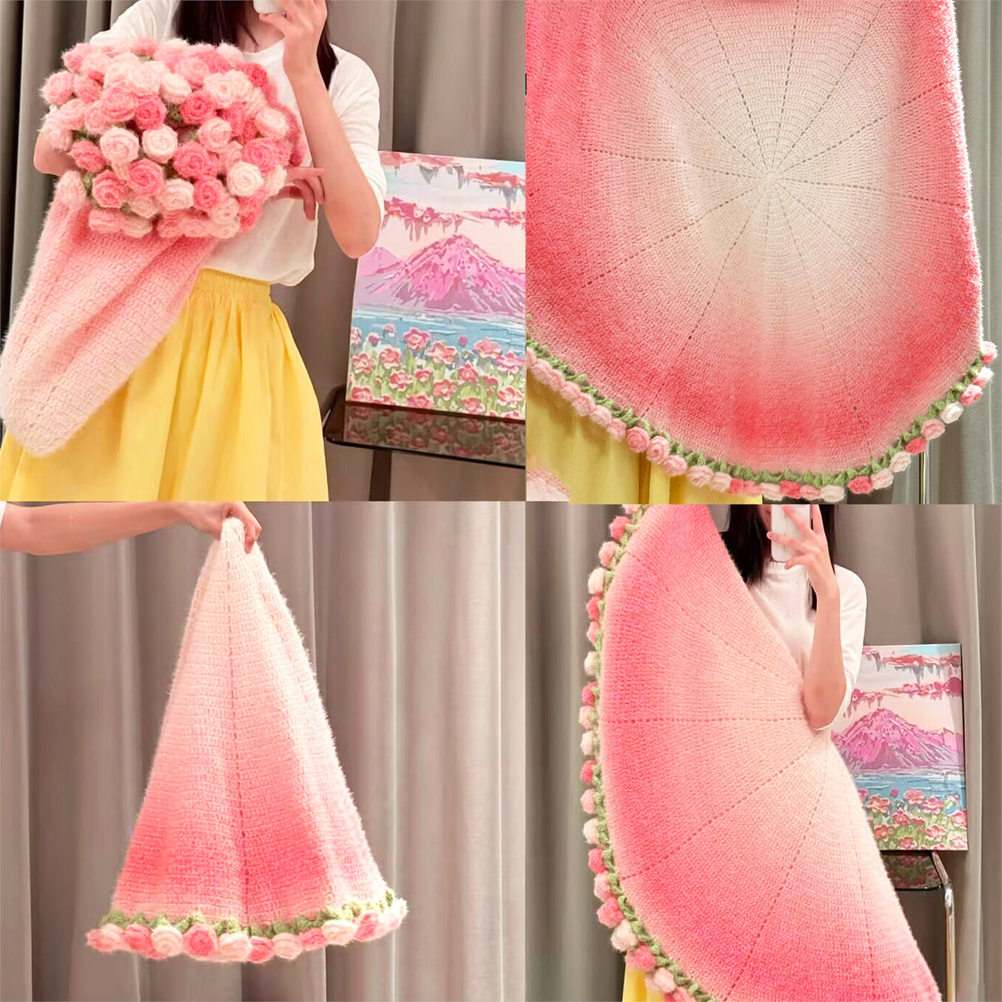 渐变玫瑰花束毛毯手工编织diy毯子材料包钩针勾线打发时间成人鲜,服饰配件/皮带/帽子/围巾,毛线,淘宝优惠券,粉丝福利购,淘宝优惠卷