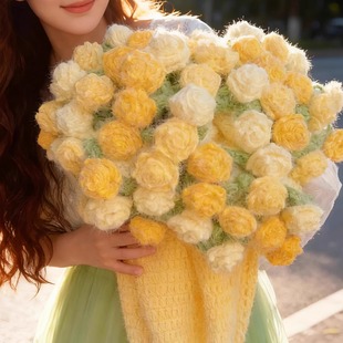 奶油芝士渐变玫瑰花毛毯花束毯子手工编织diy钩织毛线雪妃尔礼物