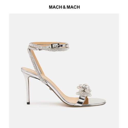 折扣价Mach & Mach 复古水钻一字带女士细跟高跟凉鞋