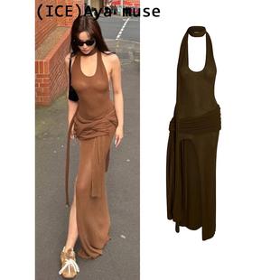 Aya Ice买手店折扣正品 muse连衣裙设计师品牌挂脖开叉露背长裙女