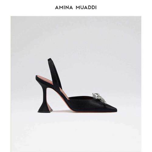 Amina Muaddi 尖头蝴蝶结裹脚露跟浅口高跟凉鞋