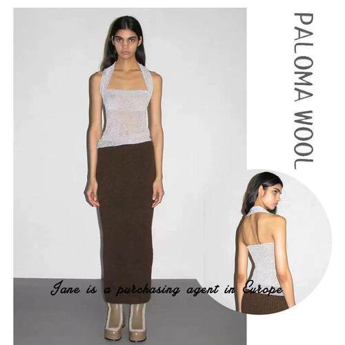 国现 西班牙 PALOMA WOOL 亮丝无袖露背显瘦挂颈吊带背心上衣