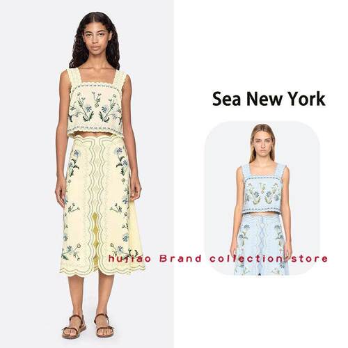 煳椒 Sea New York 新品法式田园风刺绣上衣花边半身裙套装
