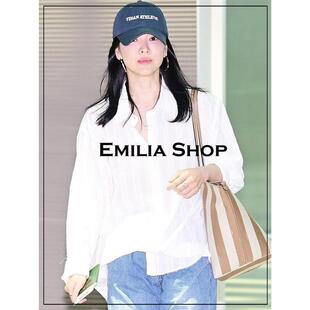 买手店现货正品韩国MOIA衬衫宋慧乔同款纯棉竖条纹宽松长袖衬衫女