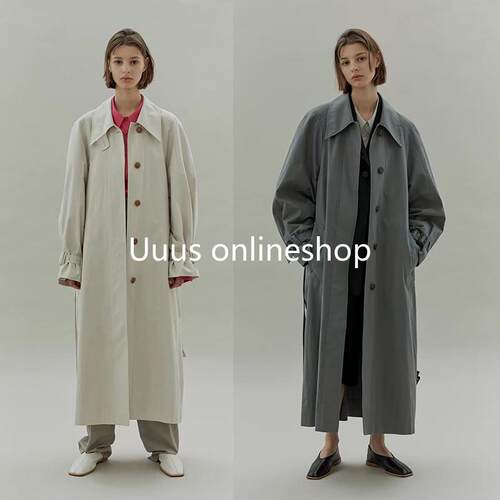 正品买手店现货LOW CLASSIC韩式系带中长款风衣工装高领过膝外套