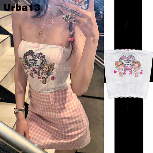 Urba13买手店现货正品Omighty背心蕾丝花边天使印花抹胸短上衣