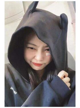 Jennie同款Coperni小恶魔角纯棉连帽运动衫 简约春季长袖连帽衫