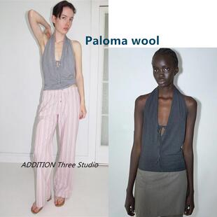 正品 Paloma wool 25春夏新款性感深V领绑带设计挂脖露背背心上衣