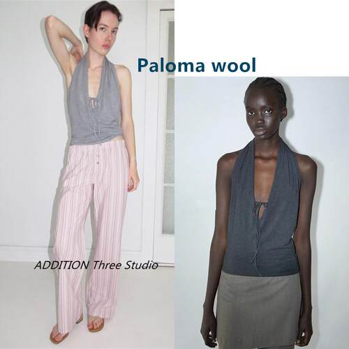 正品 Paloma wool 25春夏新款性感深V领绑带设计挂脖露背背心上衣