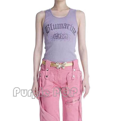 POP正品买手店 Blumarine 易梦玲同款显瘦字母水钻无袖背心上衣