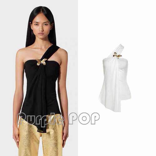 POP买手店 Blumarine 24夏季新款不规则单肩蝴蝶胸针抹胸背心