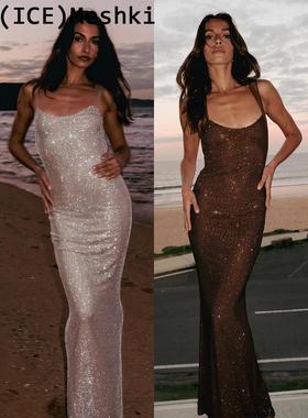 Ice买手店正品折扣澳洲Meshki连衣裙烫钻露背派对礼服吊带长裙
