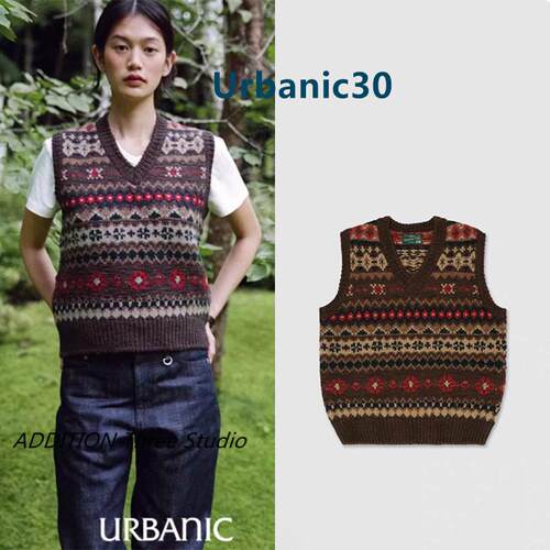 韩国 Urbanic30 25秋冬新款复古费尔岛提花V领套头百搭针织马甲女