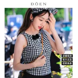 怪品味 DOEN 25夏季新款姜妍同款黑白格子无袖衬衫背心上衣女