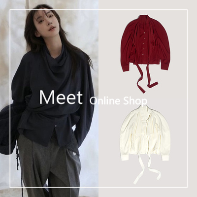 Verso飘带领长袖不规则衬衫女