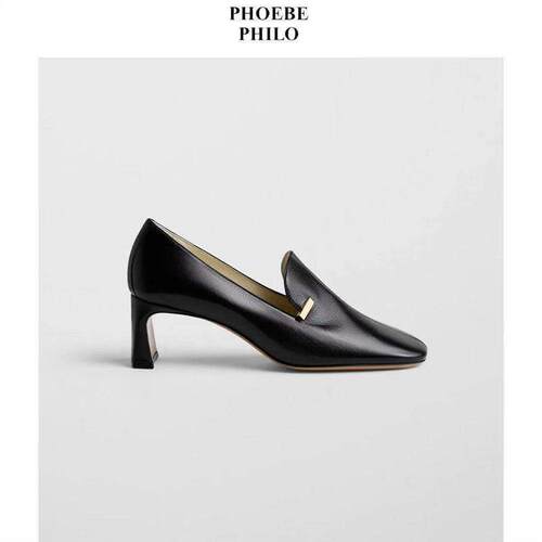 PHOEBE PHILO 轻熟风方头粗跟乐福些通勤气质单鞋