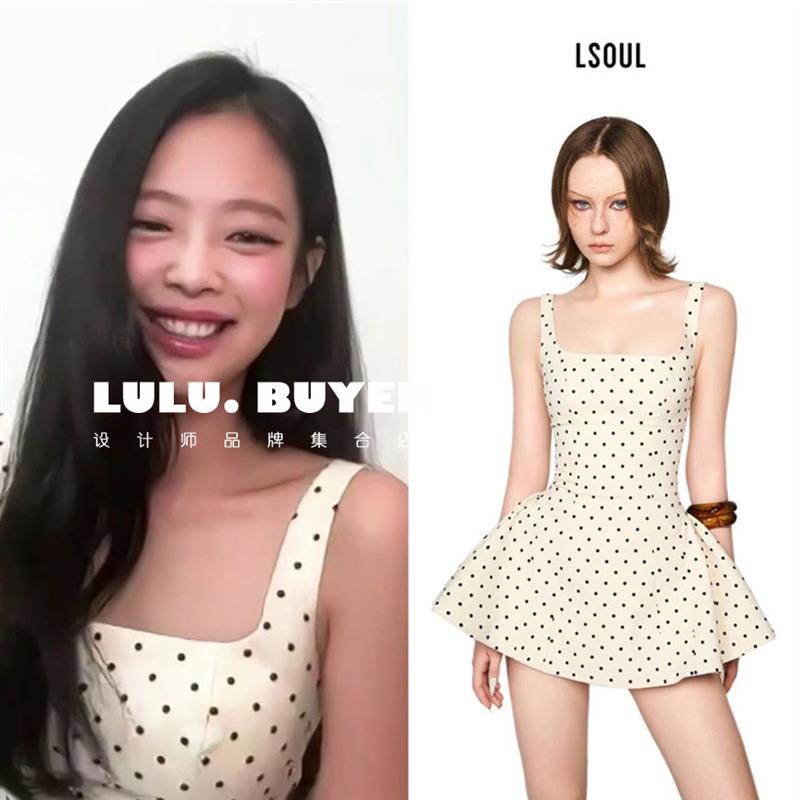 LULU买手店越南LSOUL短裙26新款jennie同款波点短款吊带连衣裙女图片