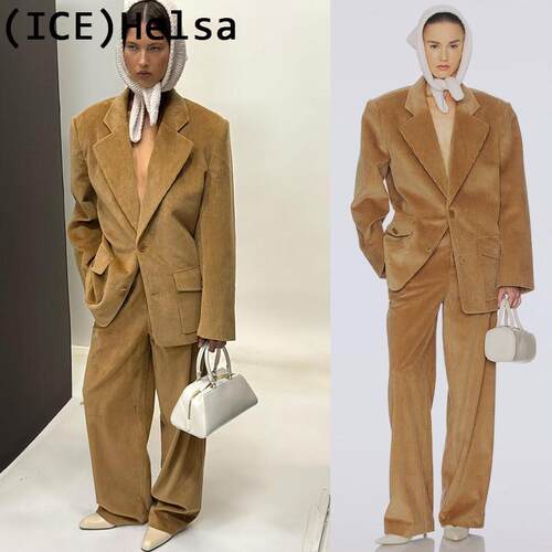 ice买手店正品现货Helsa复古灯芯绒廓形夹克上衣西装外套长裤女