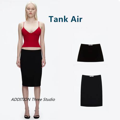 正品 TankAi 25春夏款黑色经典低腰弹力修身百搭包臀半身裙女