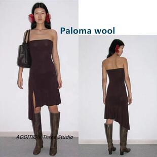 折扣 Paloma wool 24夏款气质性感纯欲抹胸弹力修身不规则连衣裙