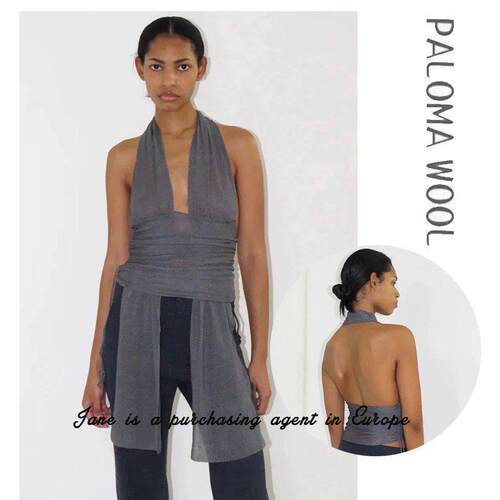 国现 PALOMA WOOL 24Rotonda针织性感低胸金属丝V领拼接露背背心