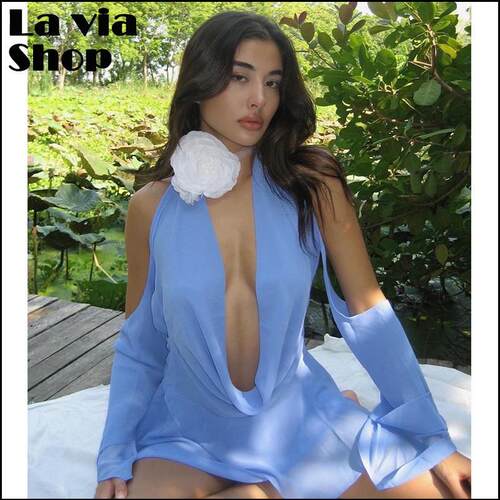 现货折扣正品IAMGIA洋装23新品垂感露背挂颈迷你裙女